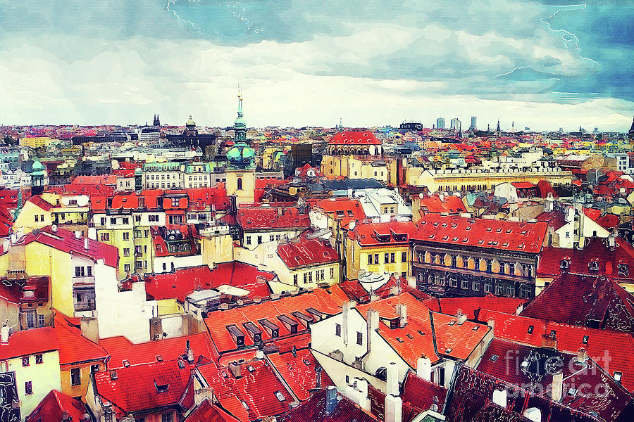 Prague panorame city Painting by Justyna Jaszke JBJart