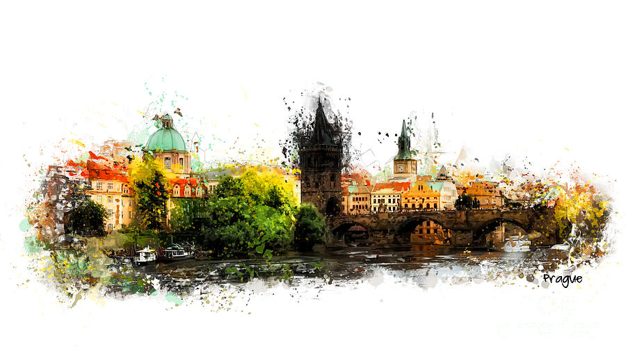 Prague panorame Digital Art by Justyna Jaszke JBJart