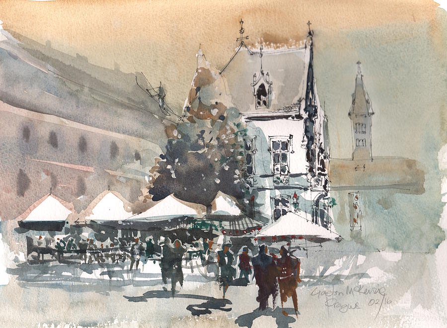 Prague Piazza 2 Painting by Gaston McKenzie