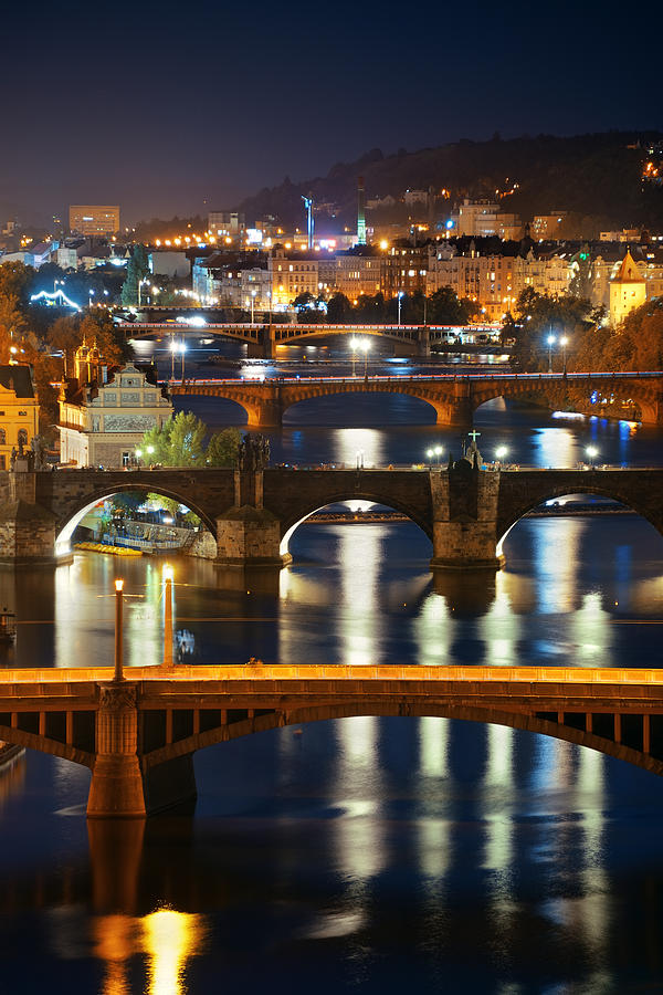 Prague skyline and bridge  Photograph by Songquan Deng