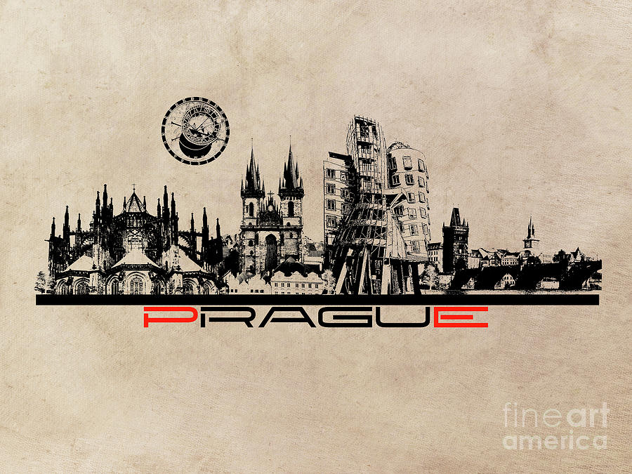 Prague Skyline City Digital Art
