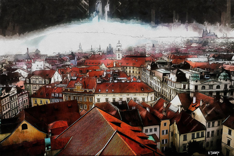 Prague Skyline Painting by Kai Saarto