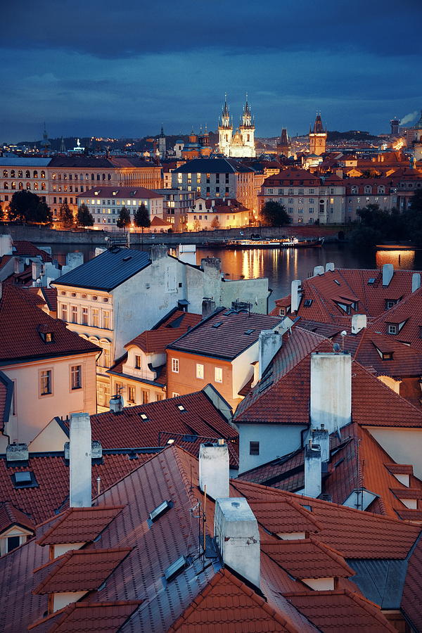 Prague skyline rooftop view at night Photograph by Songquan Deng