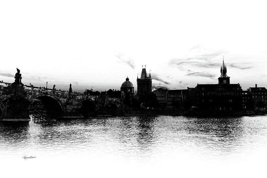 Prague Skyline Silhouette Black And White Photograph by Sharon Popek