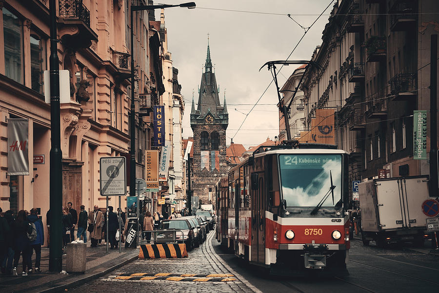 Prague Street view with tram Photograph by Songquan Deng