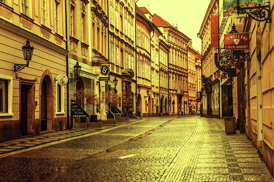 Prague Streets 1. Series Golden Prague Photograph by Jenny Rainbow
