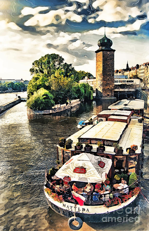 Prague Vltava river cruise watercolor Painting by Justyna Jaszke JBJart