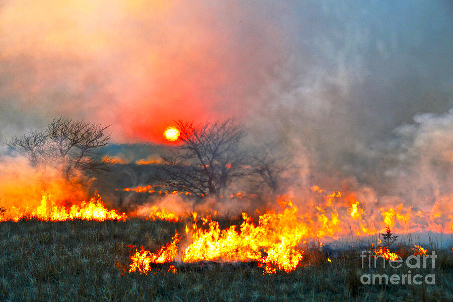 Prairie Burn Sunset In Kansas Photograph