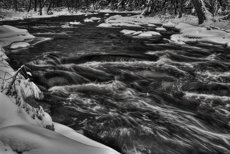 Prairie River Winter Exposure Black and White Photograph by Dale Kauzlaric