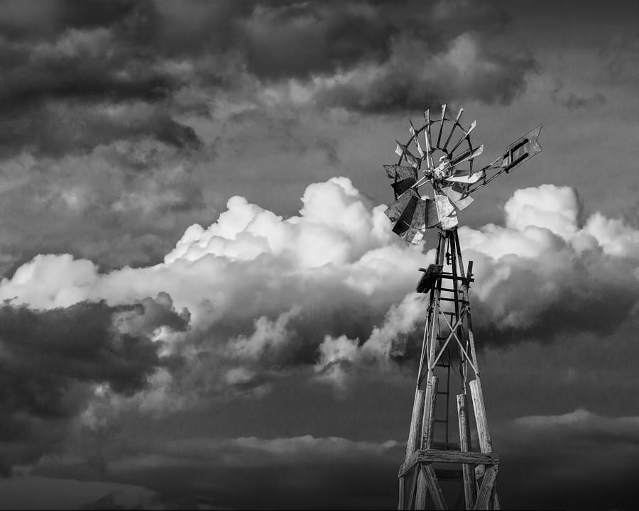 Black And White Photograph - Prairie Windmill by Randall Nyhof