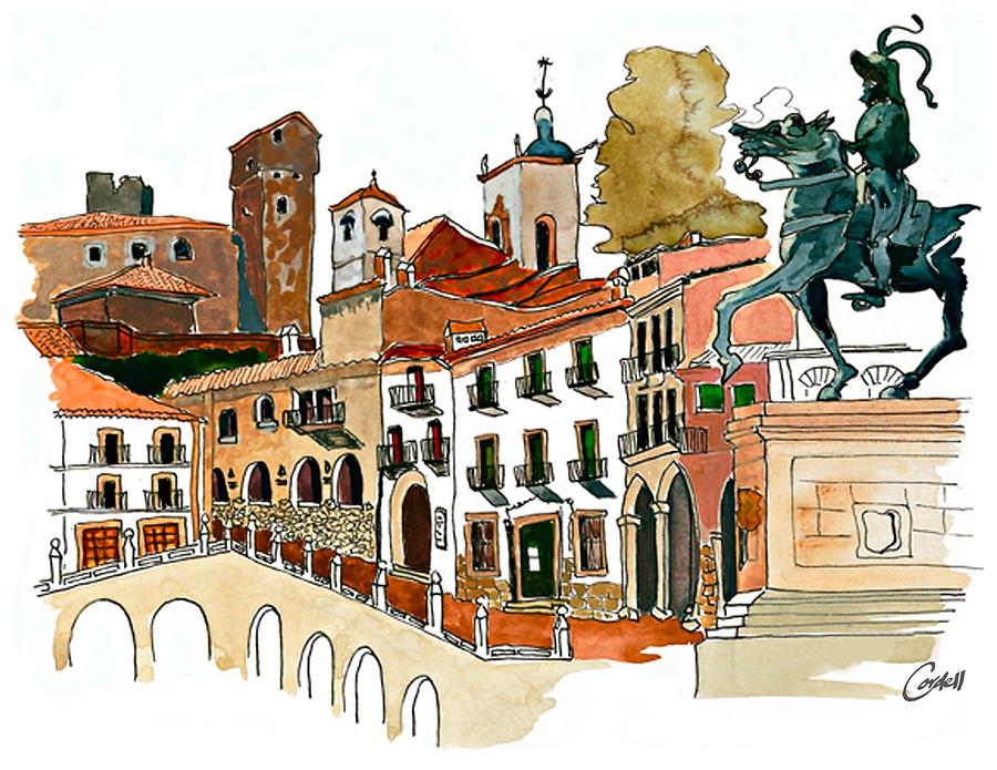 Praise to the Plaza - Trujillo, Spain Painting by Joan Cordell