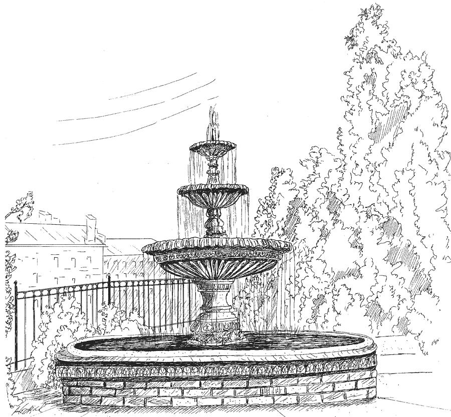 Prattville Fountain Drawing by Barney Hedrick Pixels