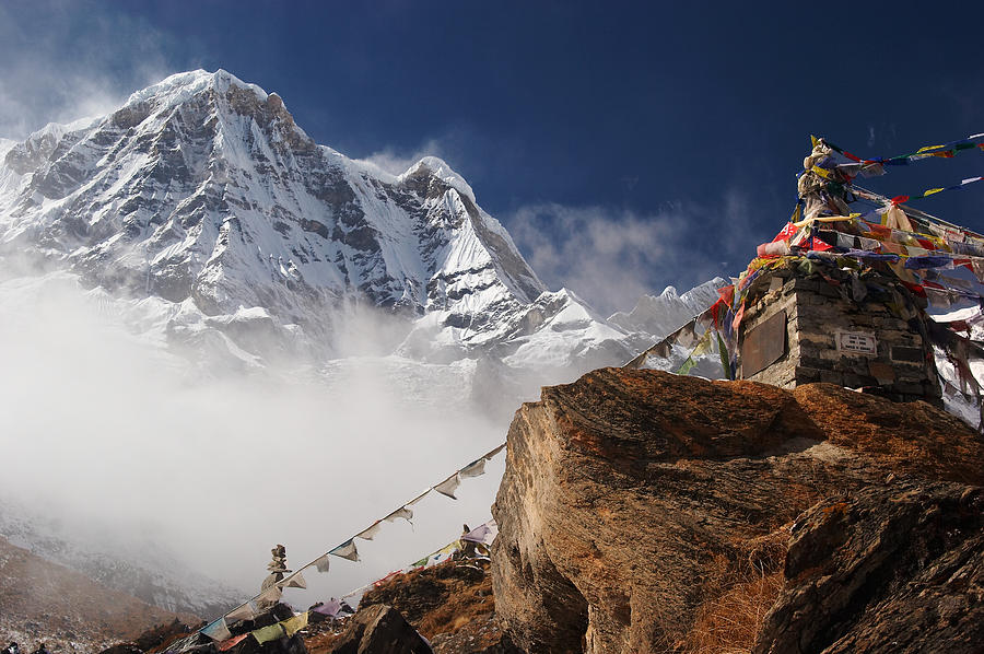 Prayer Flags And The Himalayan Mountain, Annapurna Photograph by Erin ...