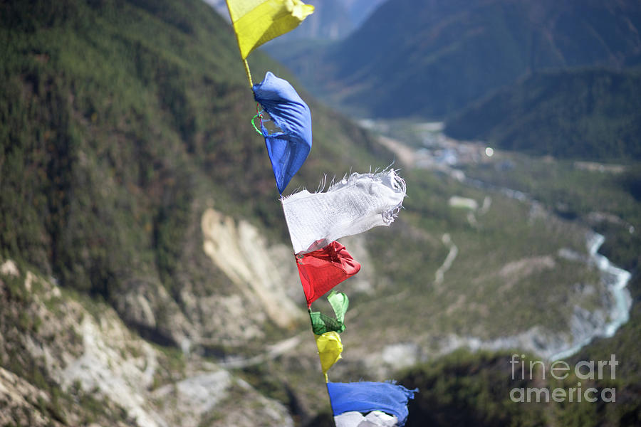 Prayer flags in the Himalaya mountains, Annapurna region, Nepal Photograph by Raimond Klavins