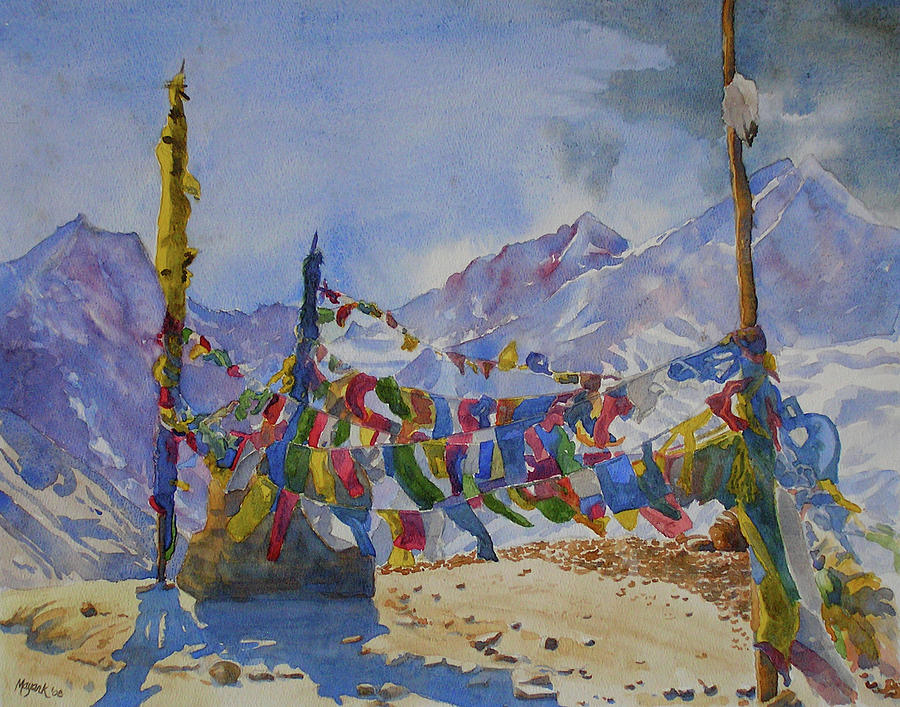 Prayer Flags Kunzum Pass Painting by Mayank M M Reid