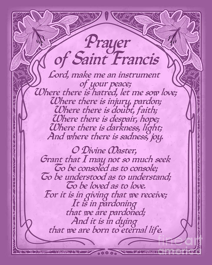 Prayer of Saint Francis - Pope Francis Prayer -Orchid Art Nouveau  Digital Art by Ginny Gaura