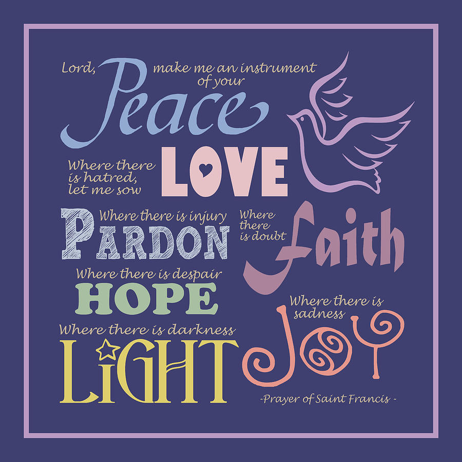 Prayer of St Francis - Square Pastel Typographic Digital Art by Ginny Gaura