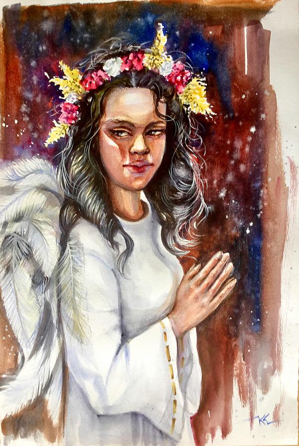 Praying angel Painting by Katerina Kovatcheva
