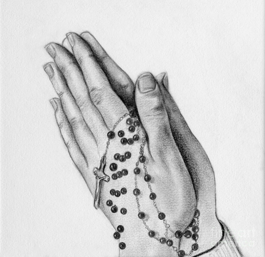 Jesus Christ Drawing - Praying Hands by Gabriela Junosova