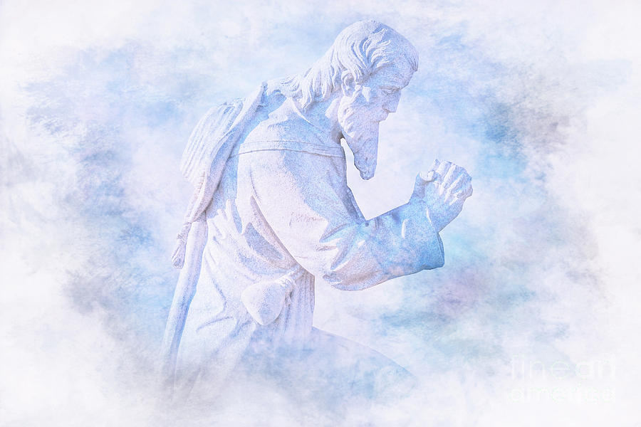 Praying Man Cemetery Statue Digital Art by Randy Steele
