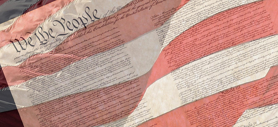 Preamble Of The Constitution Of The United States with US Flag Photograph by Jack R Perry
