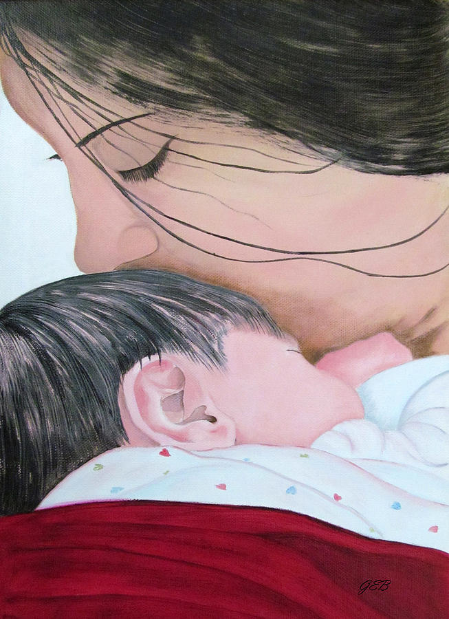 Mothers Day Painting - Precious Gift by Gloria E Barreto-Rodriguez