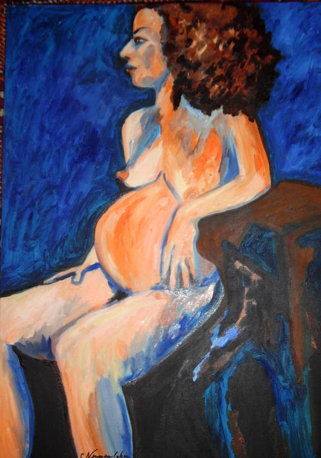 Abstract Painting - Pregnant Woman in Blue by Esther Newman-Cohen