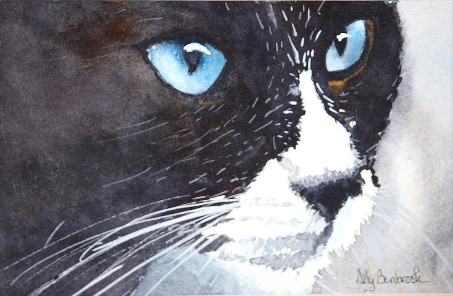 Tuxedo Cat Painting - Premonition by Ally Benbrook