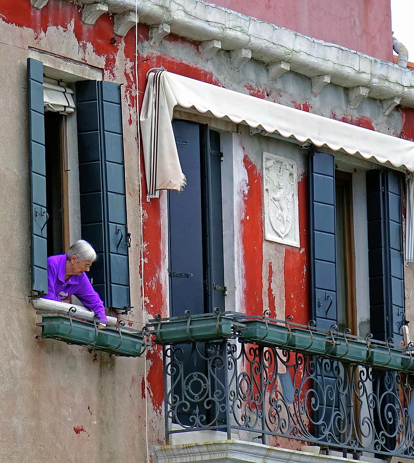 Preparing A Window Plant Box In Venice, Italy Photograph by Rick Rosenshein