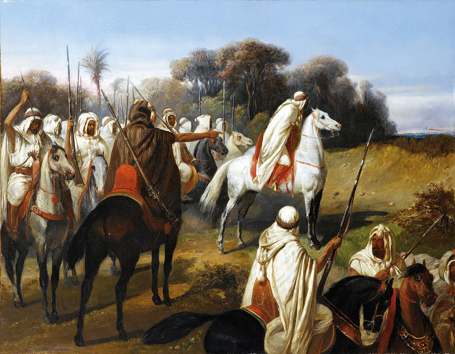 Preparing for Battle. Possibly Abd-El-Kader and his Troops Painting by Francois-Emile de Lansac