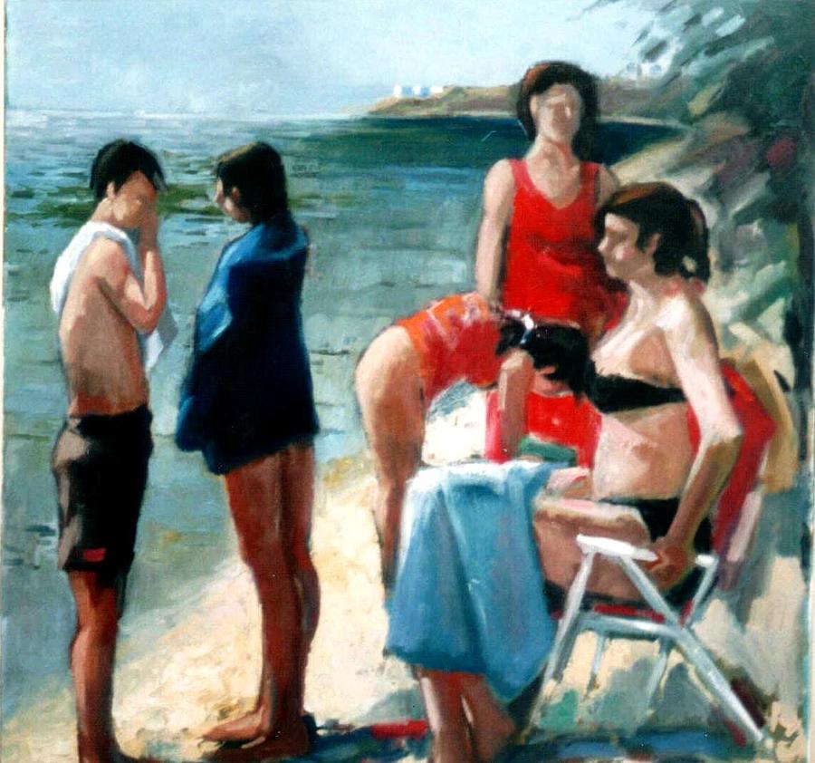 Preparing for swimming Painting by George Siaba