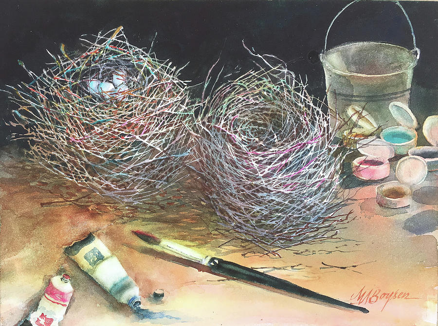 Bird Nests Painting - Preparing my subject by Maryann Boysen