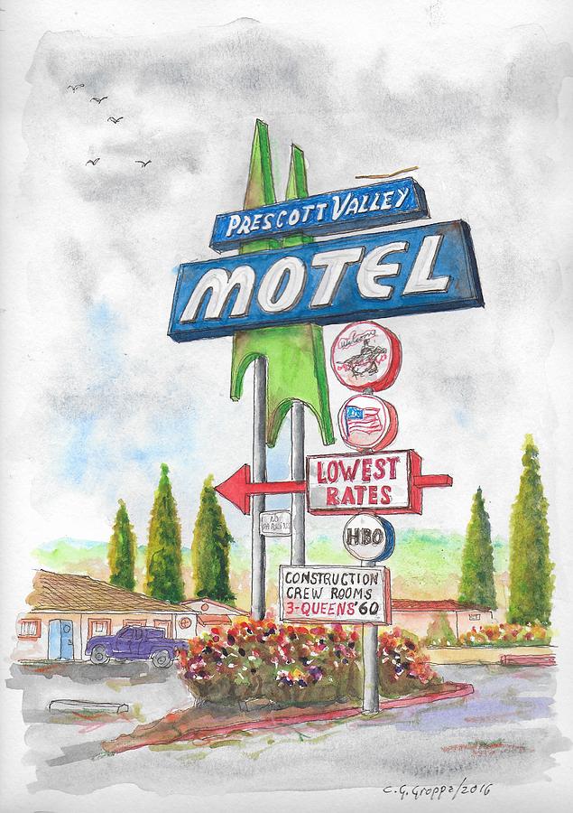 Prescott Valley Motel in Prescott, Arizona Painting by Carlos G Groppa