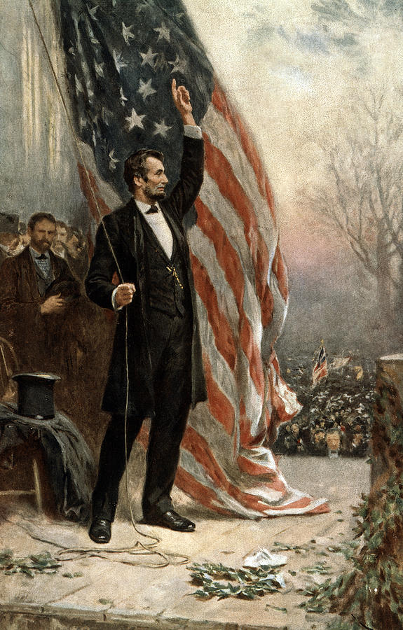Portrait Photograph - President Abraham Lincoln - American Flag by International  Images