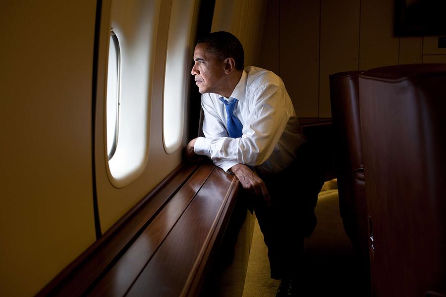 Architecture Painting - President Barack Obama looks out a window of Air Force One by Celestial Images