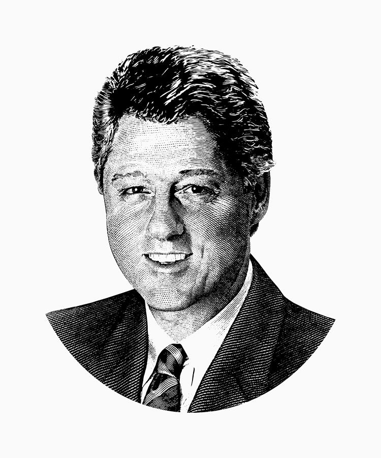 Bill Clinton Digital Art - President Bill Clinton Graphic - Black and White by War Is Hell Store