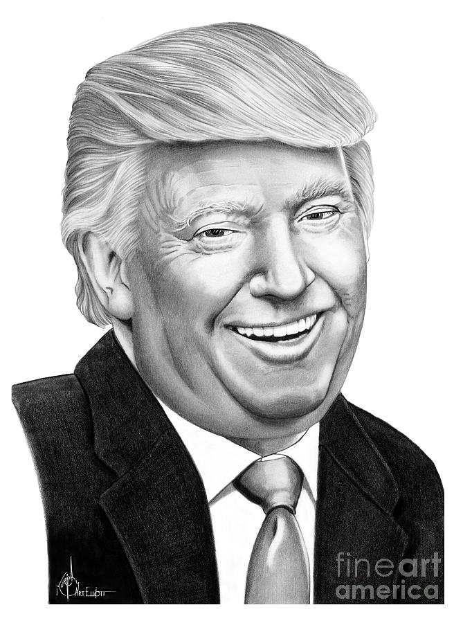 Portrait Drawing - President Donald Trump by Murphy Elliott