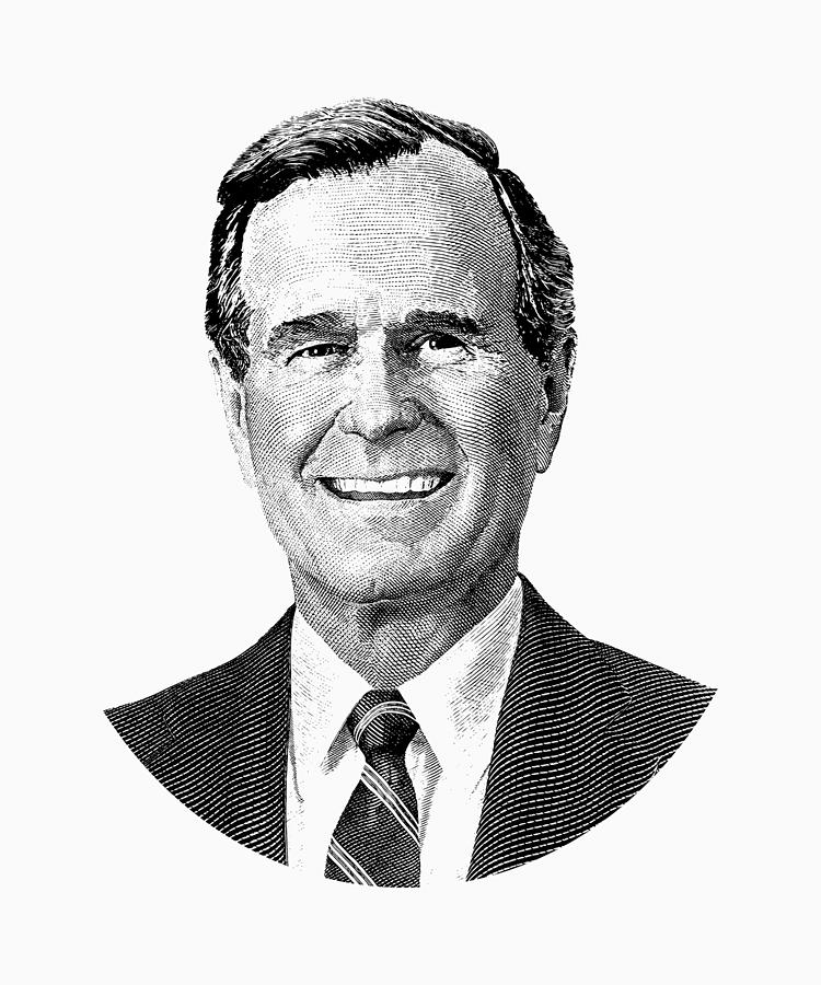 George H W Bush Digital Art - President George H. W. Bush Graphic Black and White by War Is Hell Store