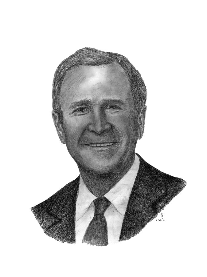 President W Bush Drawing by Charles Vogan