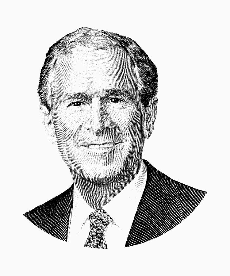 President George W. Bush Graphic - Black and White Digital Art by War Is Hell Store
