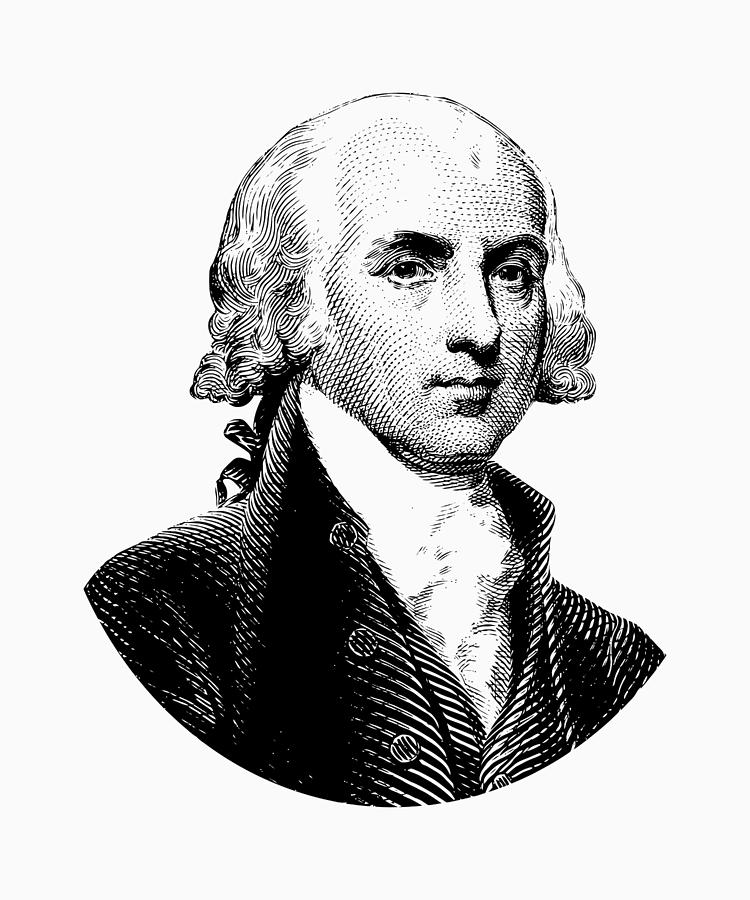 James Madison Digital Art - President James Madison Graphic Black and White by War Is Hell Store