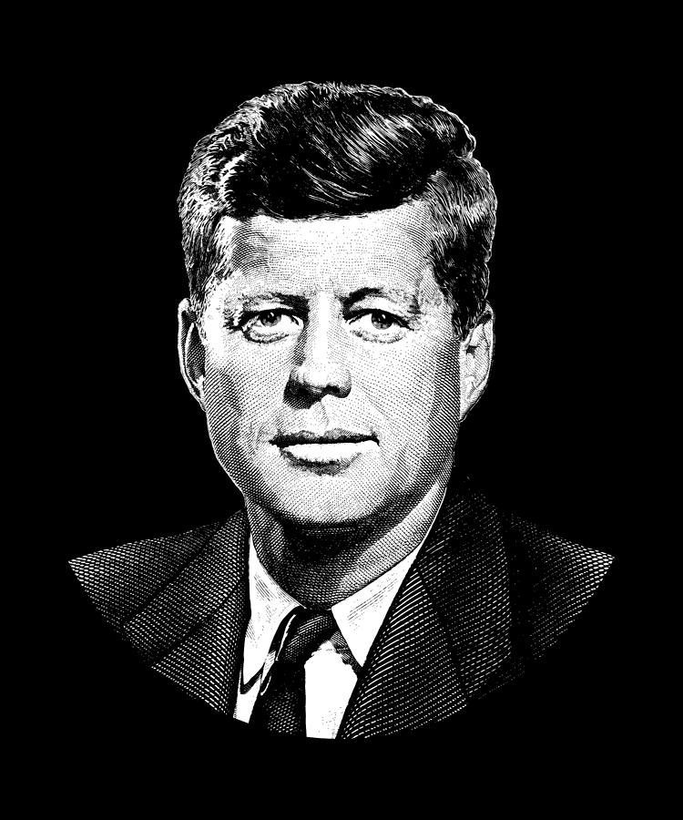 President John F. Kennedy Graphic Black and White  Digital Art by War Is Hell Store