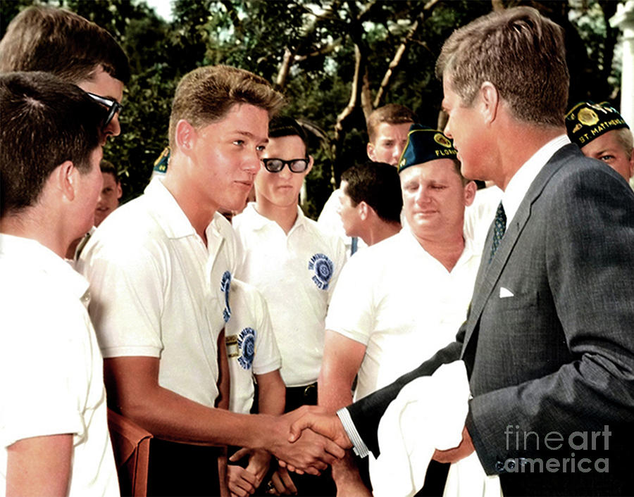 Independence Day Photograph - President John F. Kennedy Greets 16 Year Old Bill Clinton in 1963 by Doc Braham