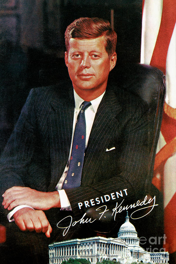 John F Kennedy Painting - President John F. Kennedy Vintage Postcard by Vintage Treasure