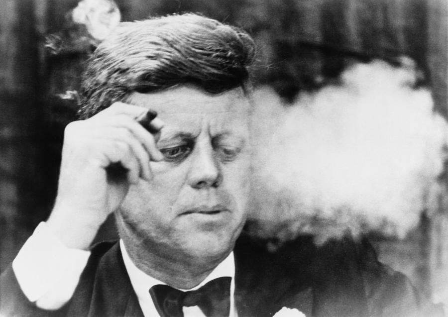 President John Kennedy, Smoking A Small Photograph by Everett