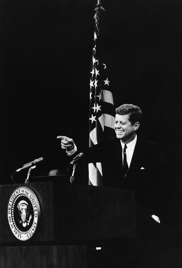 President Kennedy At Press Conference - 1962 Photograph by War Is Hell Store