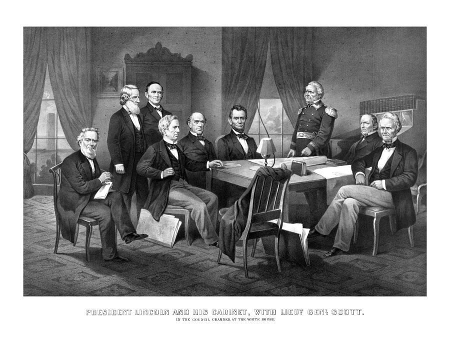 Abraham Lincoln Mixed Media - President Lincoln His Cabinet and General Scott by War Is Hell Store