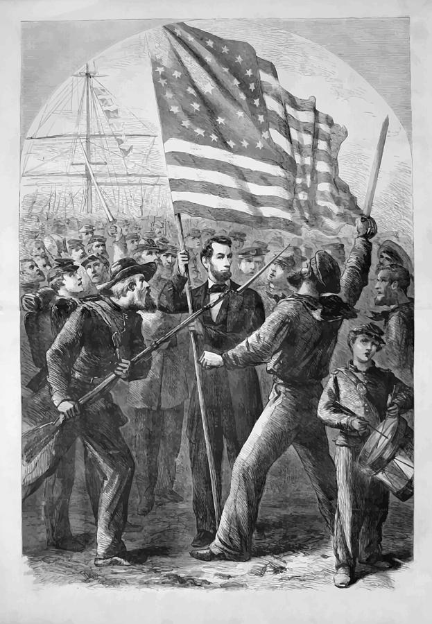 President Lincoln Holding The American Flag Painting