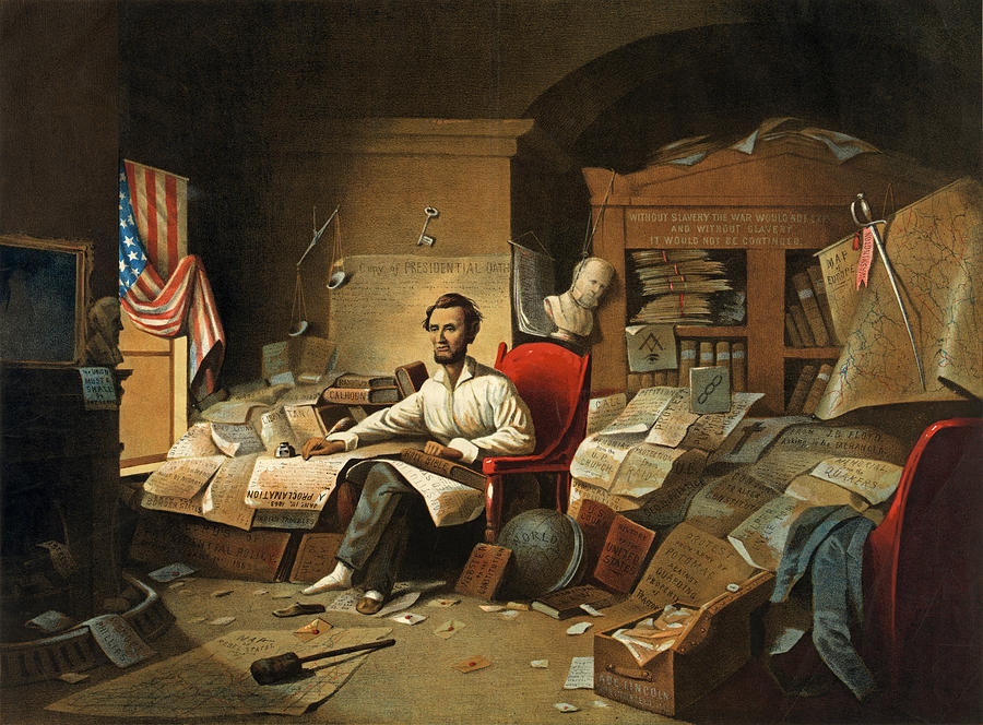 President Lincoln writing the Proclamation of Freedom. January 1st 1863  Painting by David Gilmour Blythe