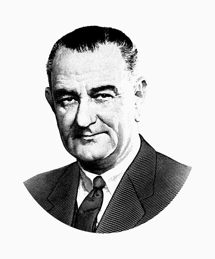 President Lyndon Johnson Graphic - Black and White Digital Art by War Is Hell Store